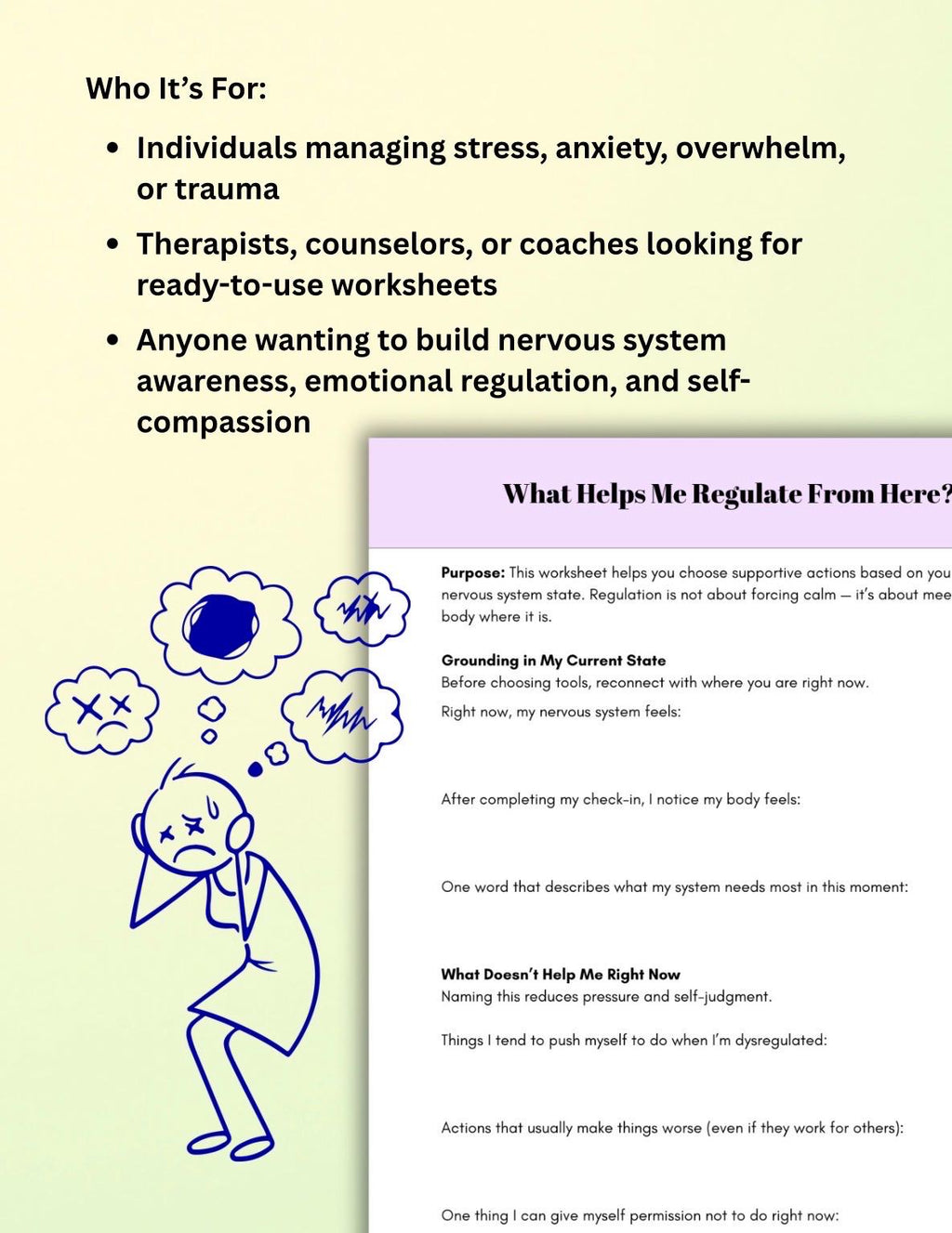 Nervous System Check-In Worksheets, Emotional Regulation Tools (PDF Printables, Editable, 7 Pages)