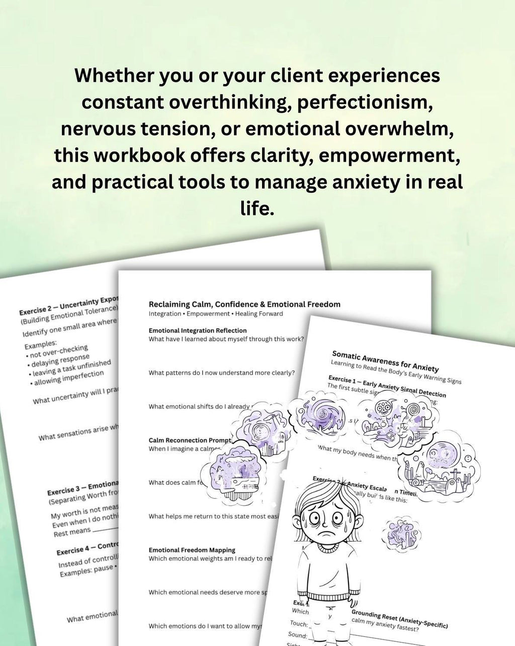 High-Functioning Anxiety Workbook, Somatic Exercises, Therapist Toolkit (PDF Download, Editable, 27 Pages)