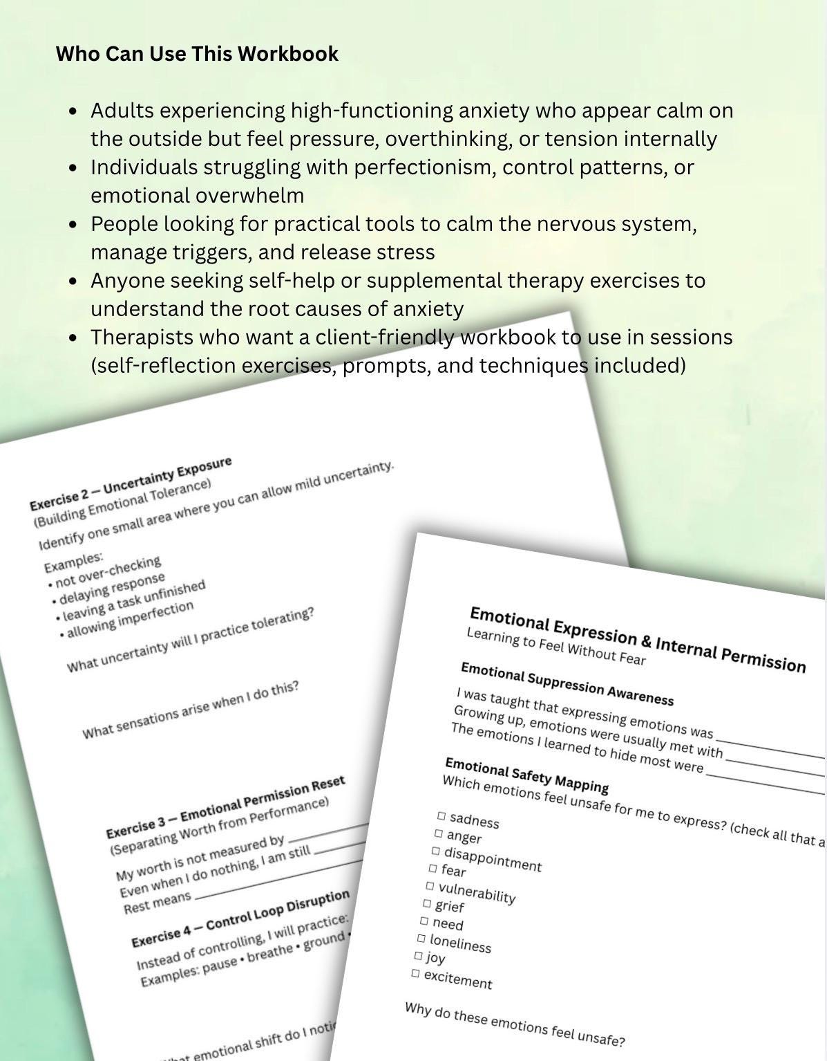 High-Functioning Anxiety Workbook, Somatic Exercises, Therapist Toolkit (PDF Download, Editable, 27 Pages)