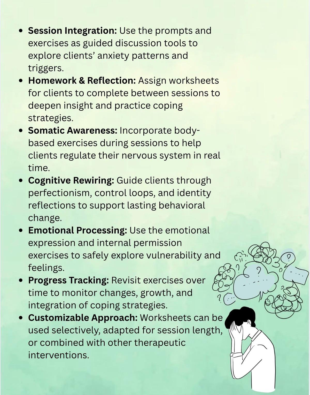 High-Functioning Anxiety Workbook, Somatic Exercises, Therapist Toolkit (PDF Download, Editable, 27 Pages)
