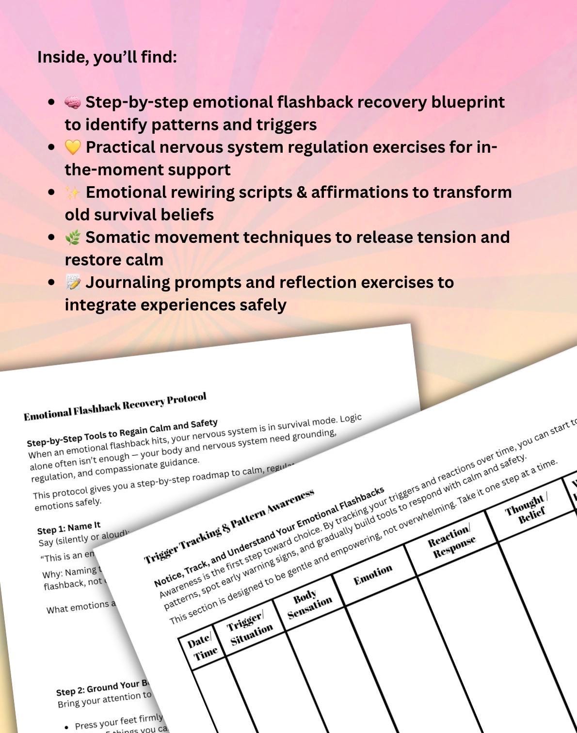 Emotional Flashback Recovery Workbook, Trauma-Informed Self-Regulation (PDF Downloadable)