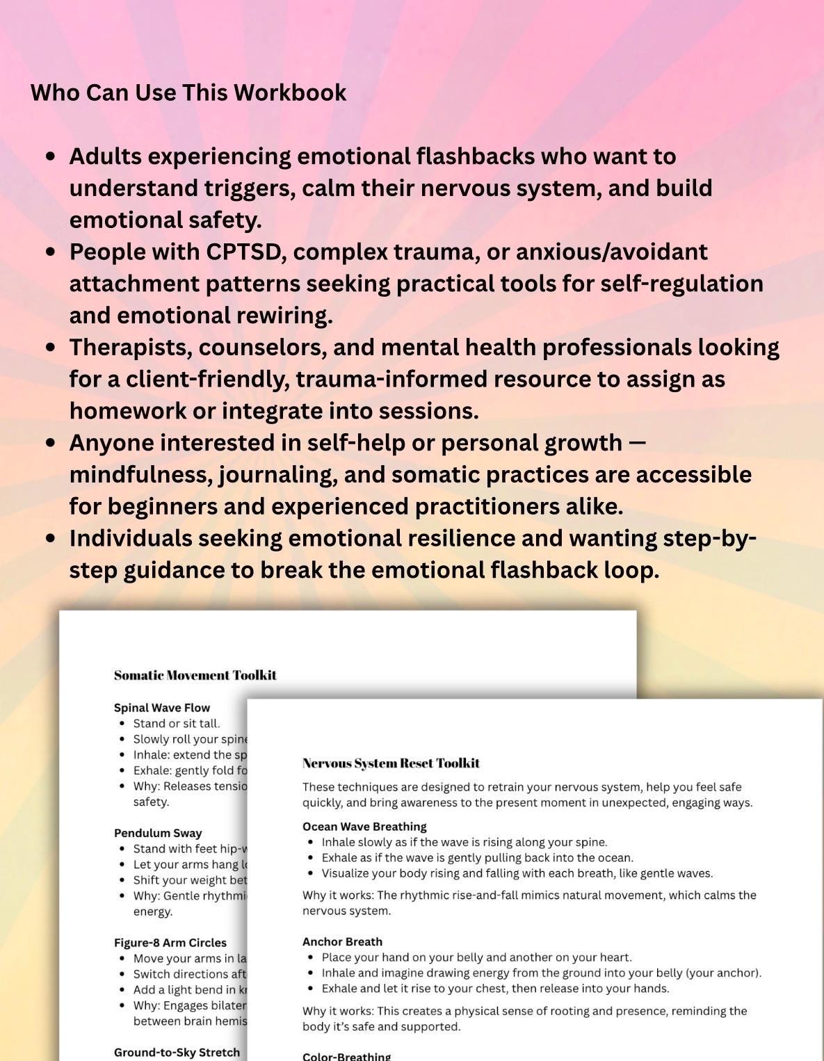 Emotional Flashback Recovery Workbook, Trauma-Informed Self-Regulation (PDF Downloadable)