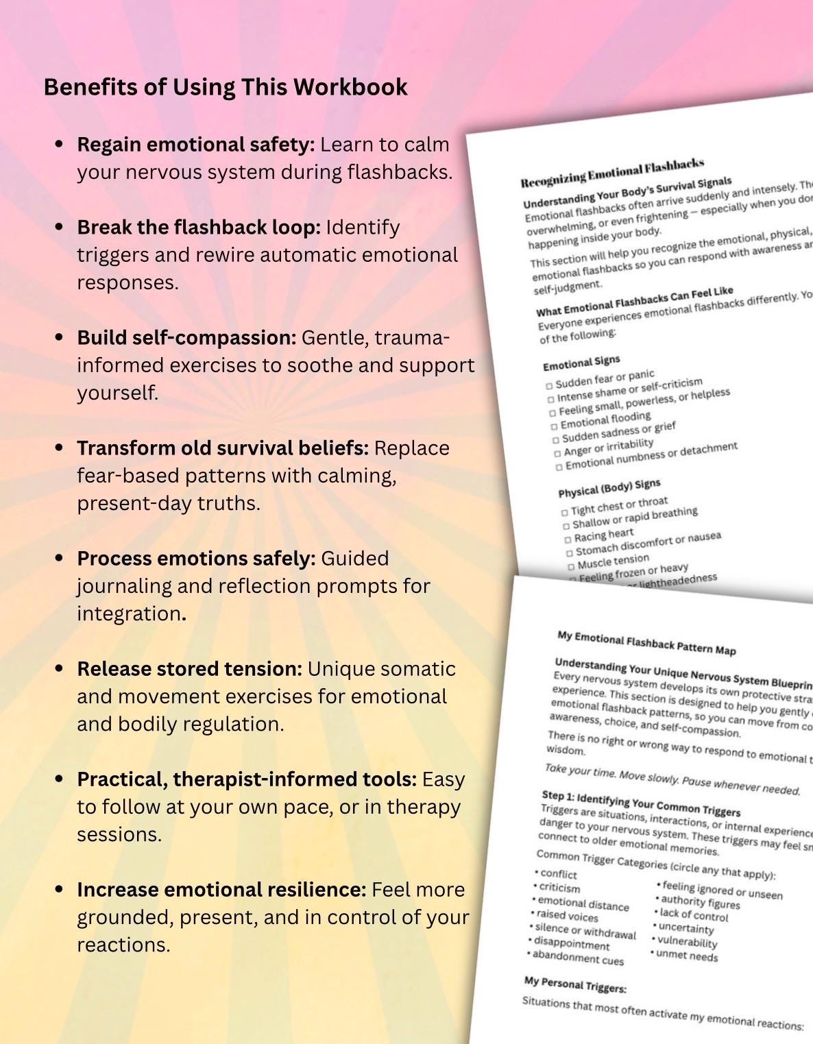 Emotional Flashback Recovery Workbook, Trauma-Informed Self-Regulation (PDF Downloadable)