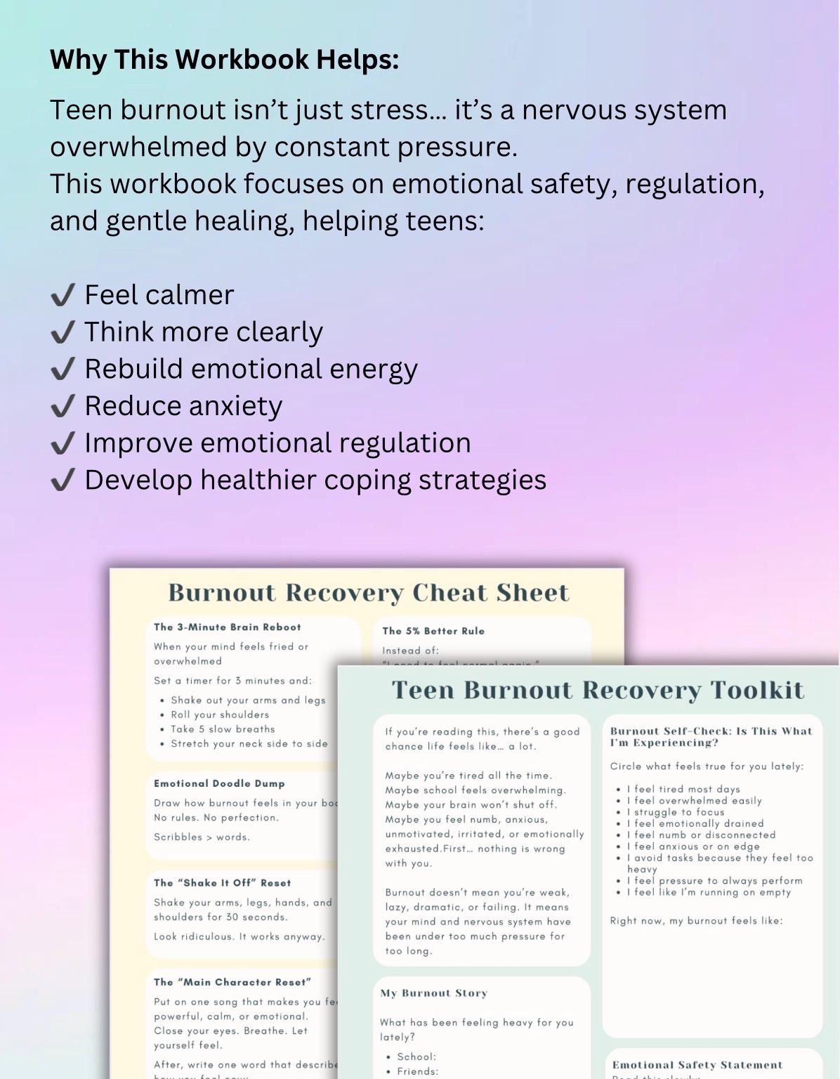 Teen Burnout Recovery Workbook  Nervous System Regulation, Anxiety Relief & Emotional Regulation Worksheets for Teens