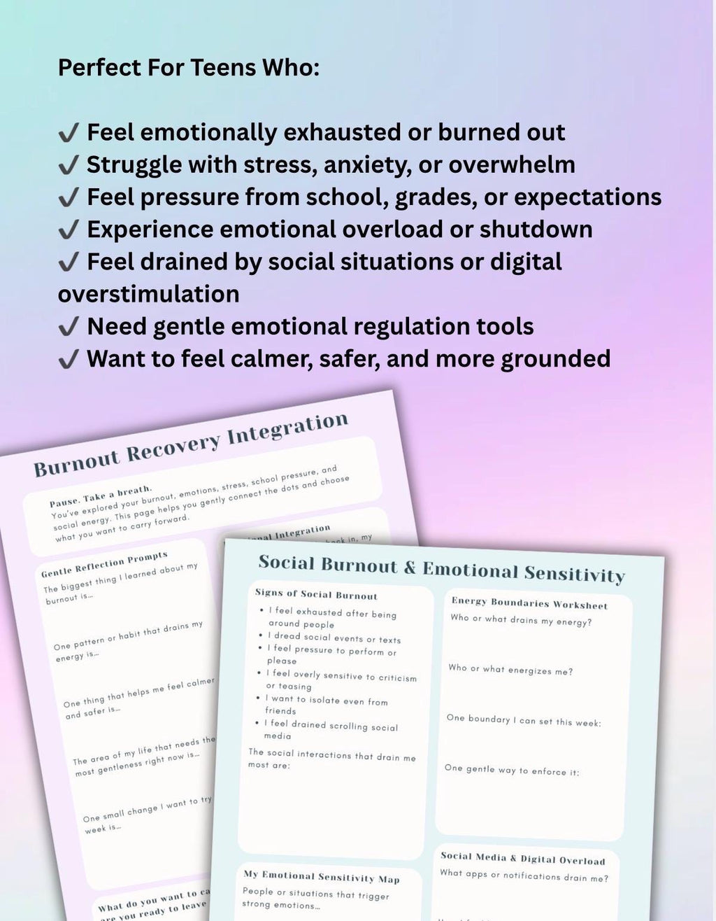 Teen Burnout Recovery Workbook  Nervous System Regulation, Anxiety Relief & Emotional Regulation Worksheets for Teens