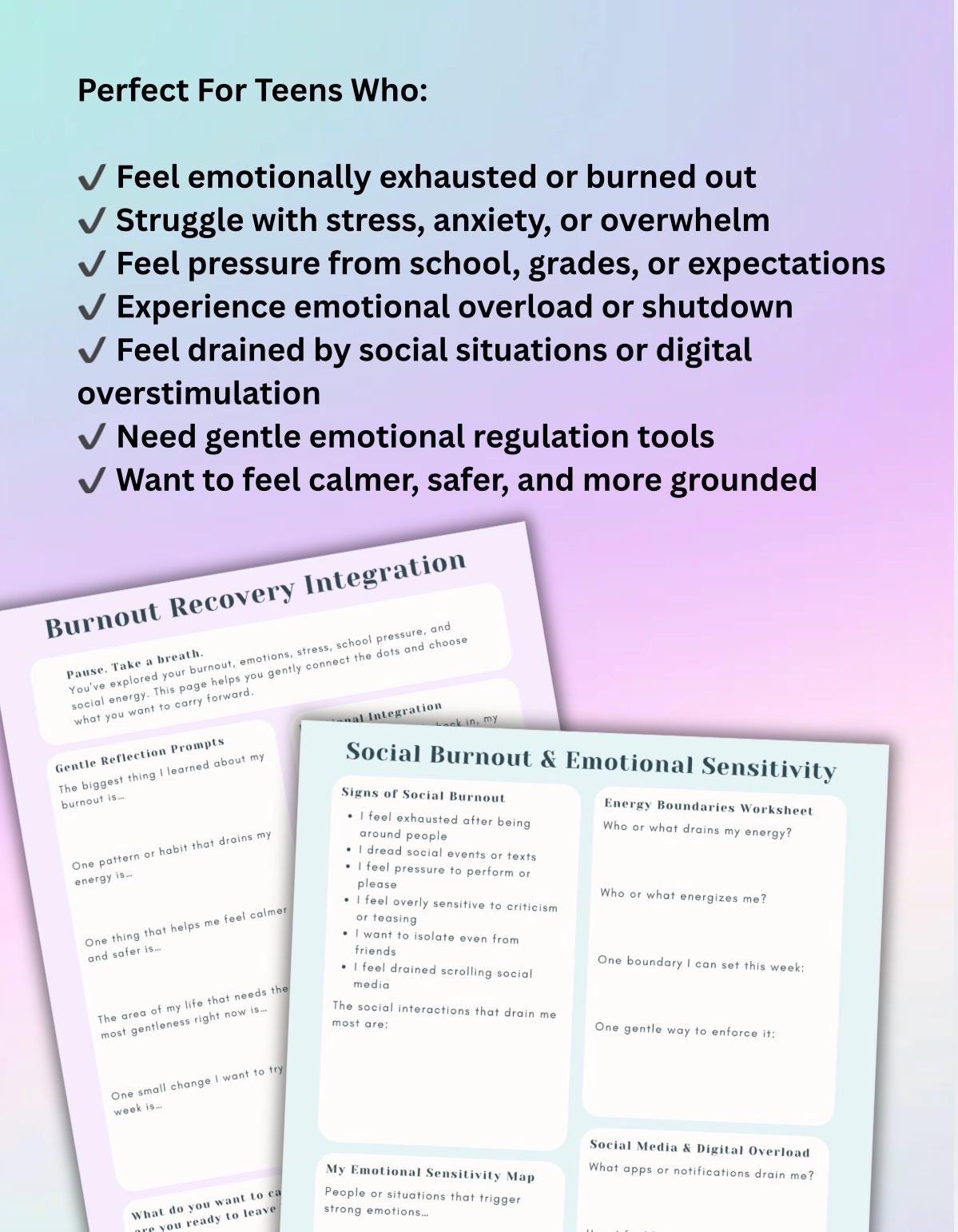 Teen Burnout Recovery Workbook  Nervous System Regulation, Anxiety Relief & Emotional Regulation Worksheets for Teens
