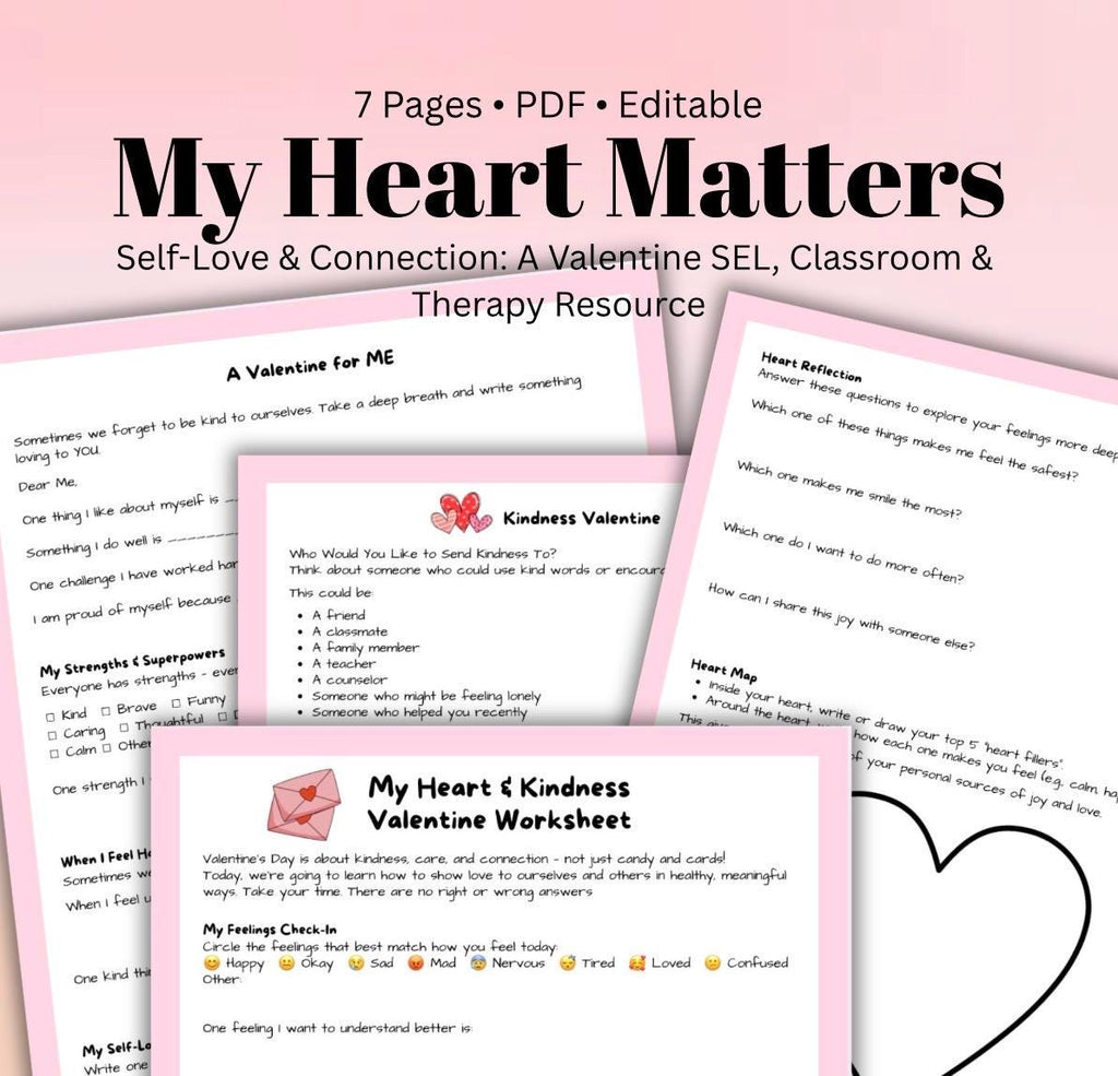 Children’s Valentine’s Day Printable Workbook  SEL Activities for Kids & Teens Emotional Growth, Kindness Self-Love