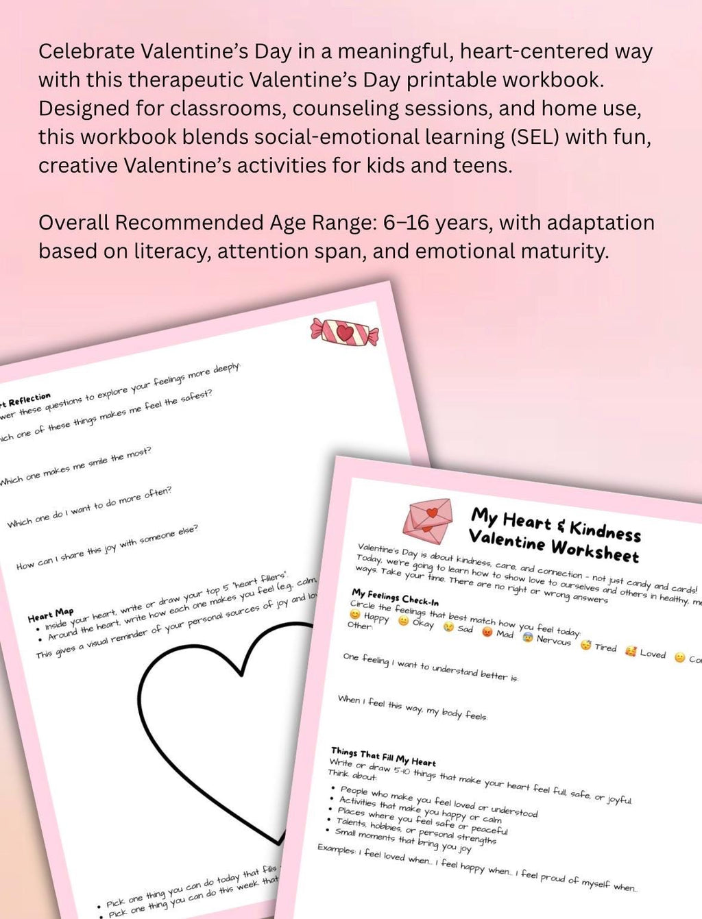 Children’s Valentine’s Day Printable Workbook  SEL Activities for Kids & Teens Emotional Growth, Kindness Self-Love