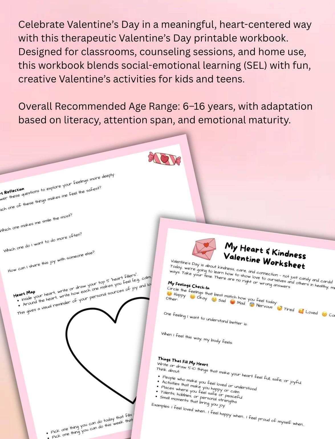 Children’s Valentine’s Day Printable Workbook  SEL Activities for Kids & Teens Emotional Growth, Kindness Self-Love