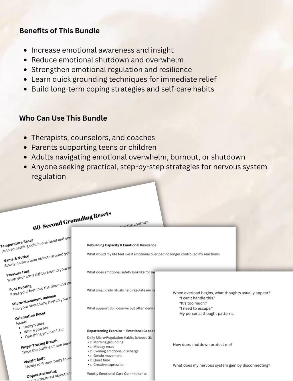 Emotional Overload & Shutdown Worksheets, Trauma-Informed Therapy (PDF Download