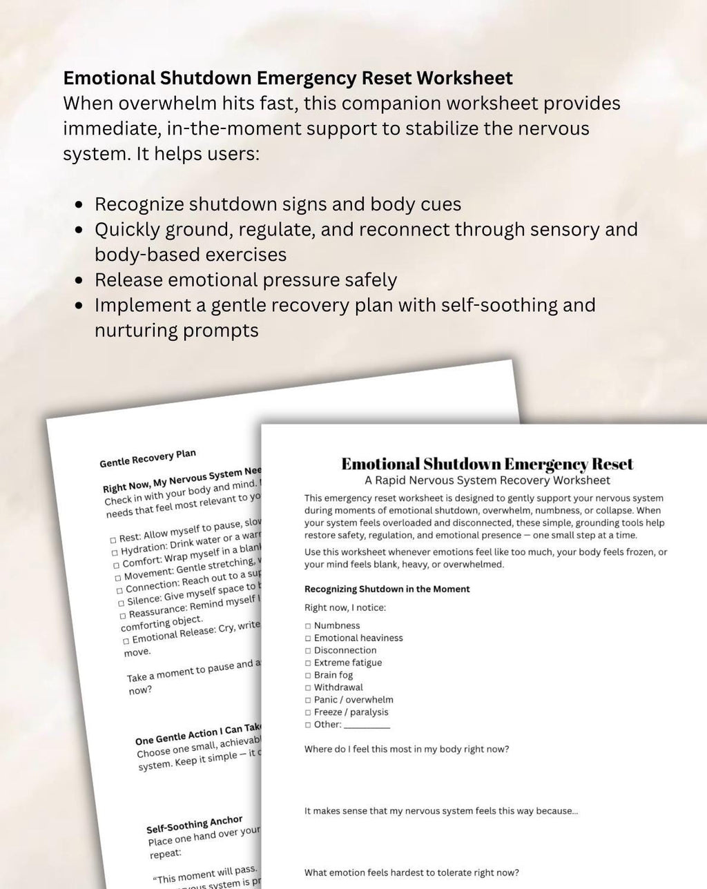 Emotional Overload & Shutdown Worksheets, Trauma-Informed Therapy (PDF Download