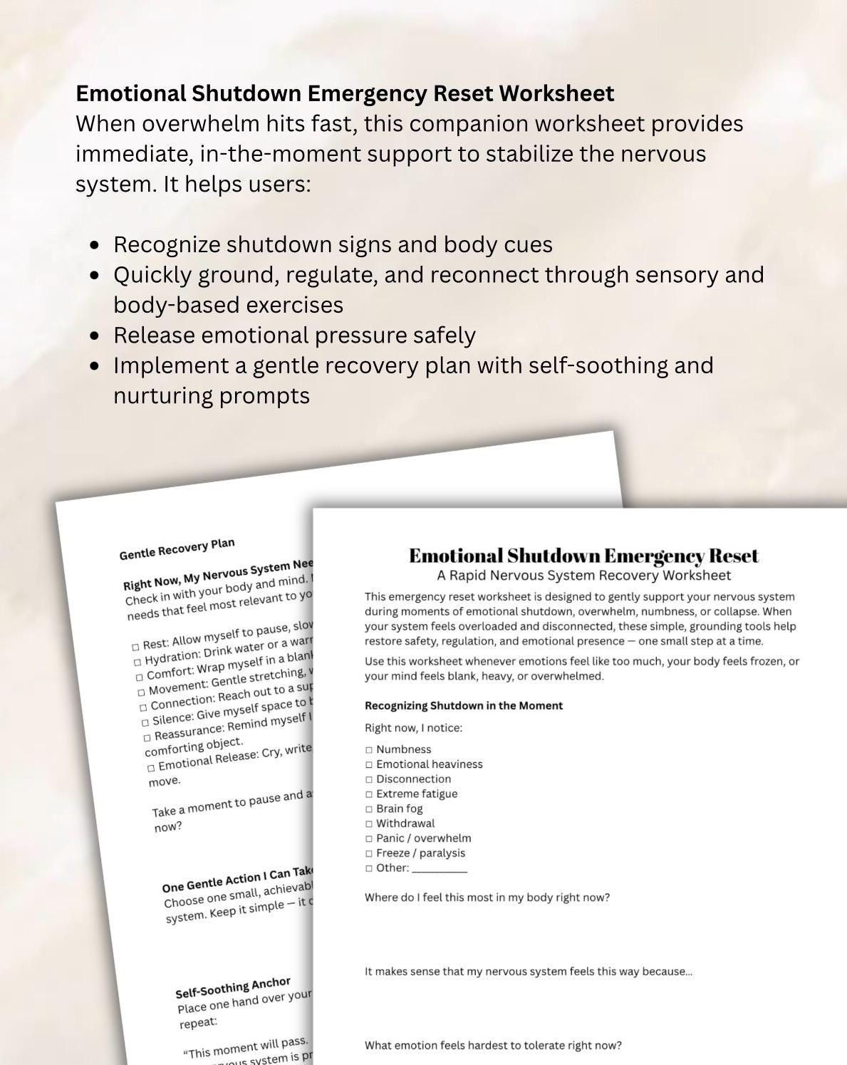 Emotional Overload & Shutdown Worksheets, Trauma-Informed Therapy (PDF Download