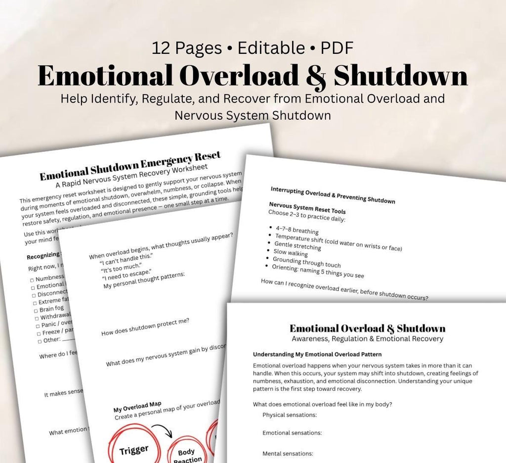 Emotional Overload & Shutdown Worksheets, Trauma-Informed Therapy (PDF Download