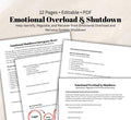 Emotional Overload & Shutdown Worksheets, Trauma-Informed Therapy (PDF Download