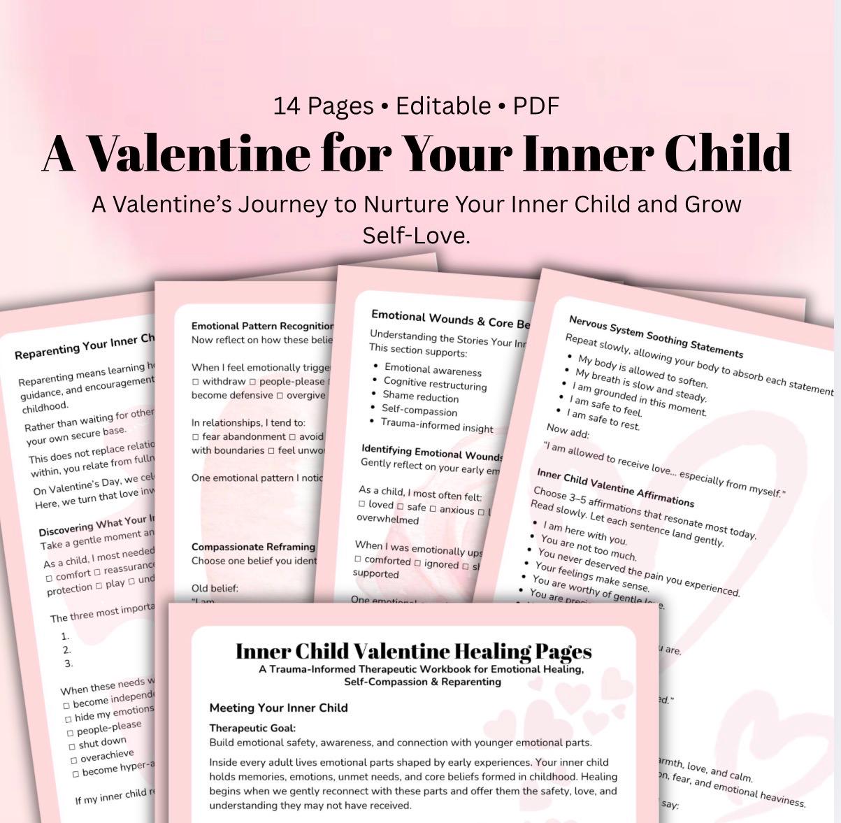Valentine's Inner Child Healing Workbook, Self-Love, Trauma-Informed (PDF Pattern)