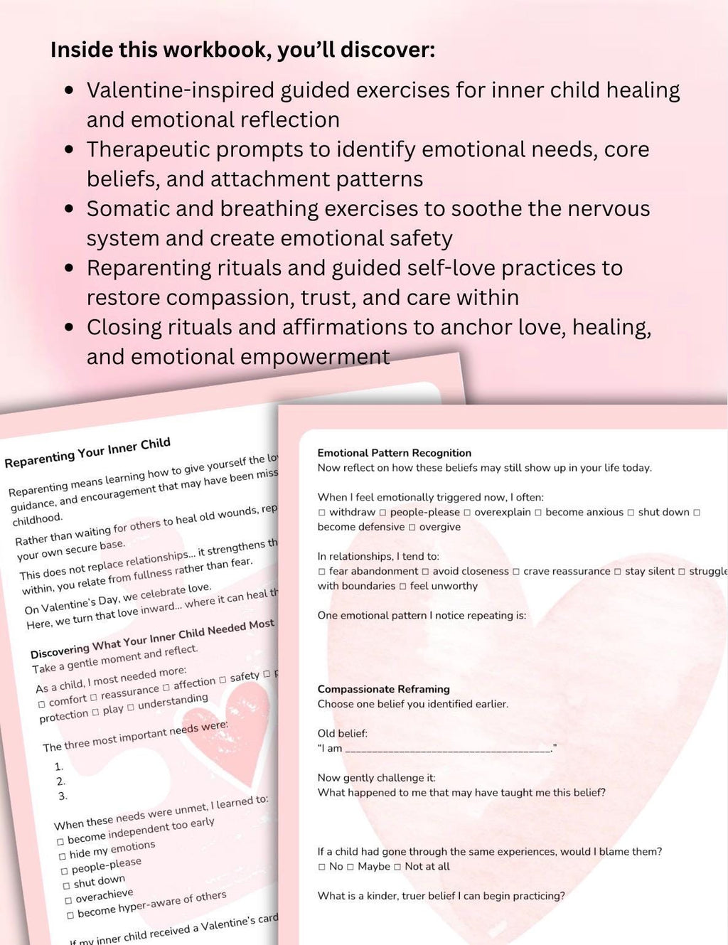 Valentine's Inner Child Healing Workbook, Self-Love, Trauma-Informed (PDF Pattern)