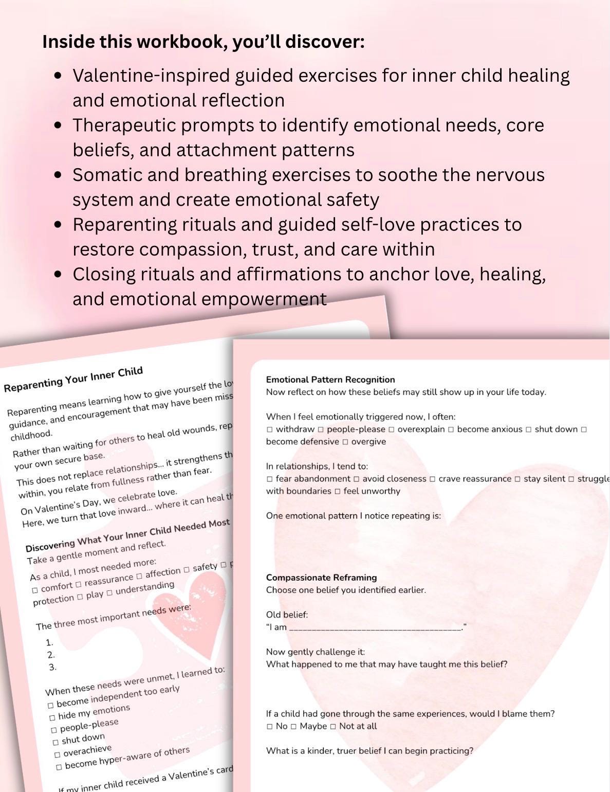 Valentine's Inner Child Healing Workbook, Self-Love, Trauma-Informed (PDF Pattern)