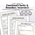 Emotional Awareness Worksheets, Boundary Clarity, Therapy Self-Help (PDF Printable Bundle, 7 Pages, Editable)
