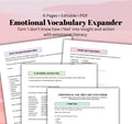 Emotional Vocabulary Emotions Literacy Toolkit, Therapy Worksheets, Emotional Awareness (PDF Digital Download)