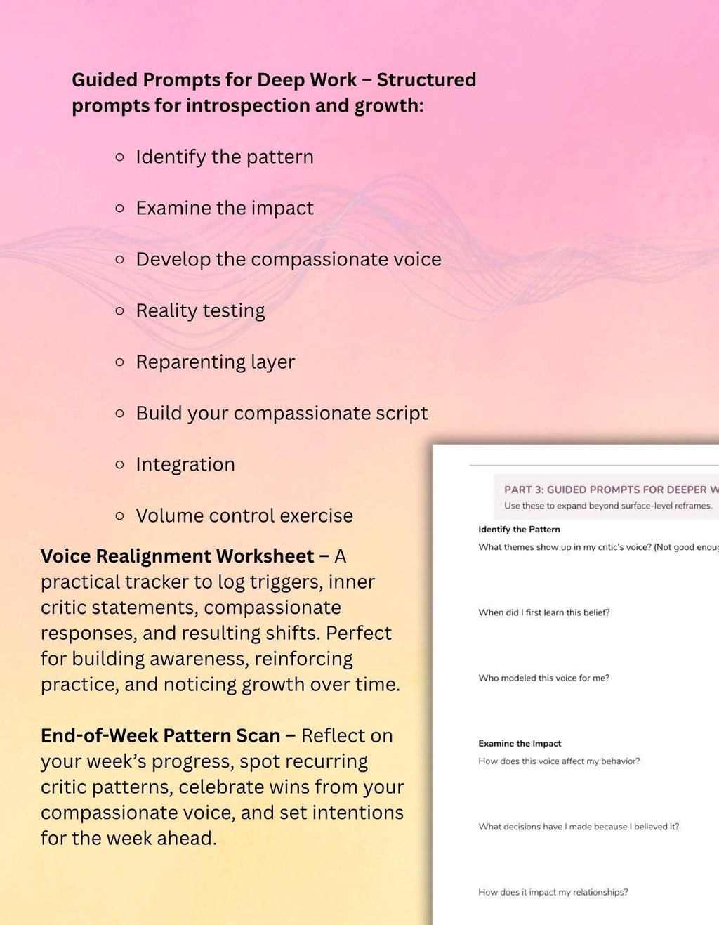 Inner Critic vs Compassionate Voice Worksheet Self-Esteem, Shame Healing, Self-Compassion Exercises, Therapy Printable