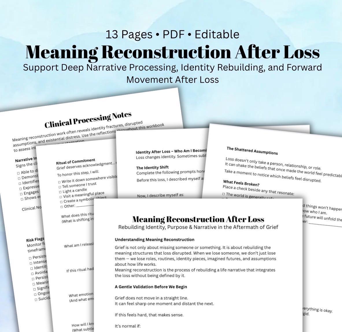 Meaning Reconstruction After Loss Workbook Grief Therapy Worksheet Narrative Therapy Tool Continuing Bonds Prolonged Grief Support