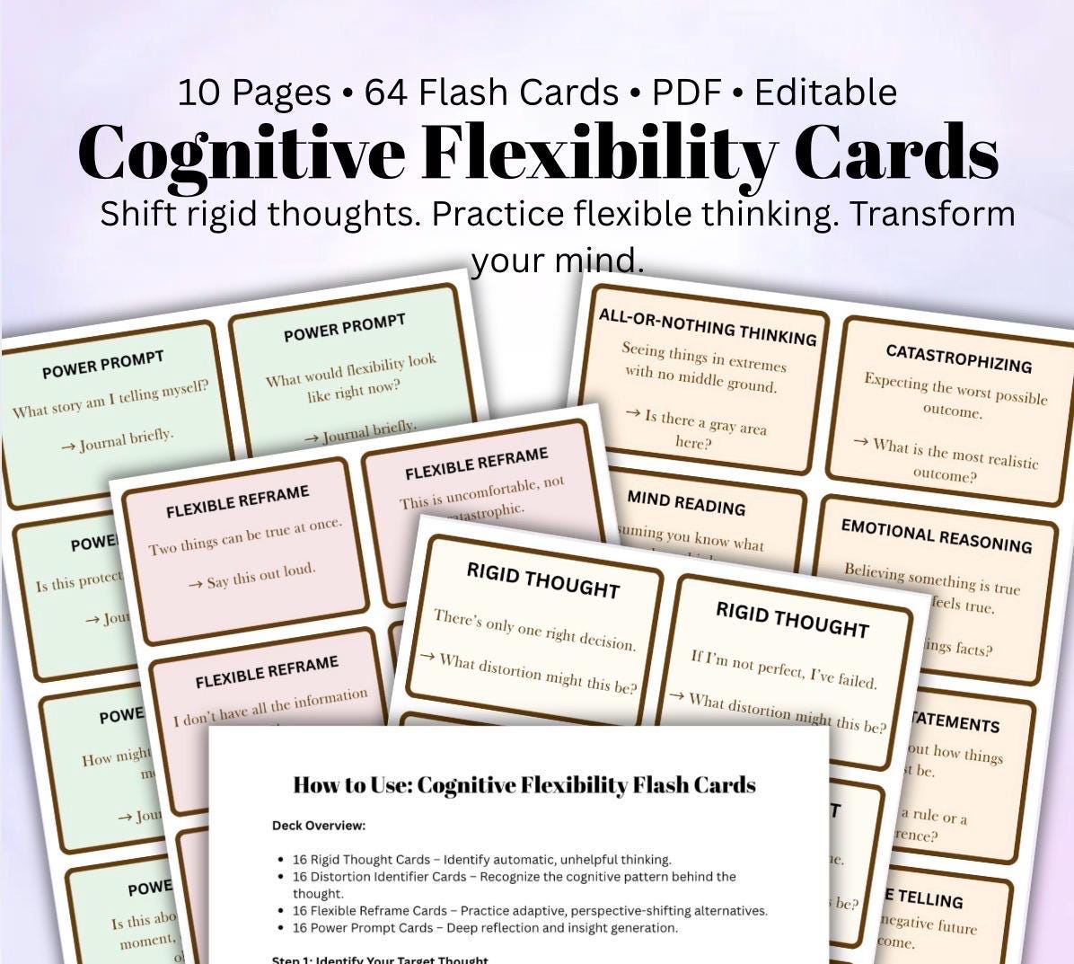 CBT Flash Cards – Cognitive Flexibility Deck for Self-Help Therapy Tool Emotional Resilience