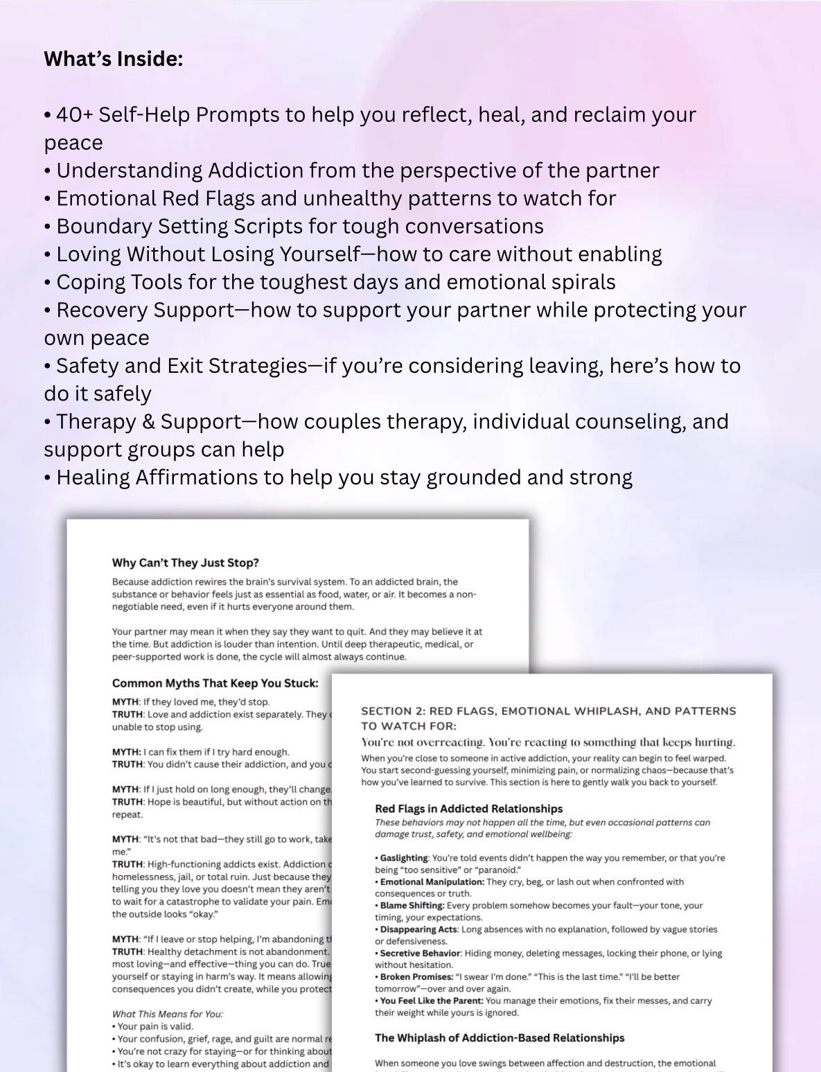 Spouse Support for Addiction Worksheets for Boundaries, Healing, Coping (PDF)