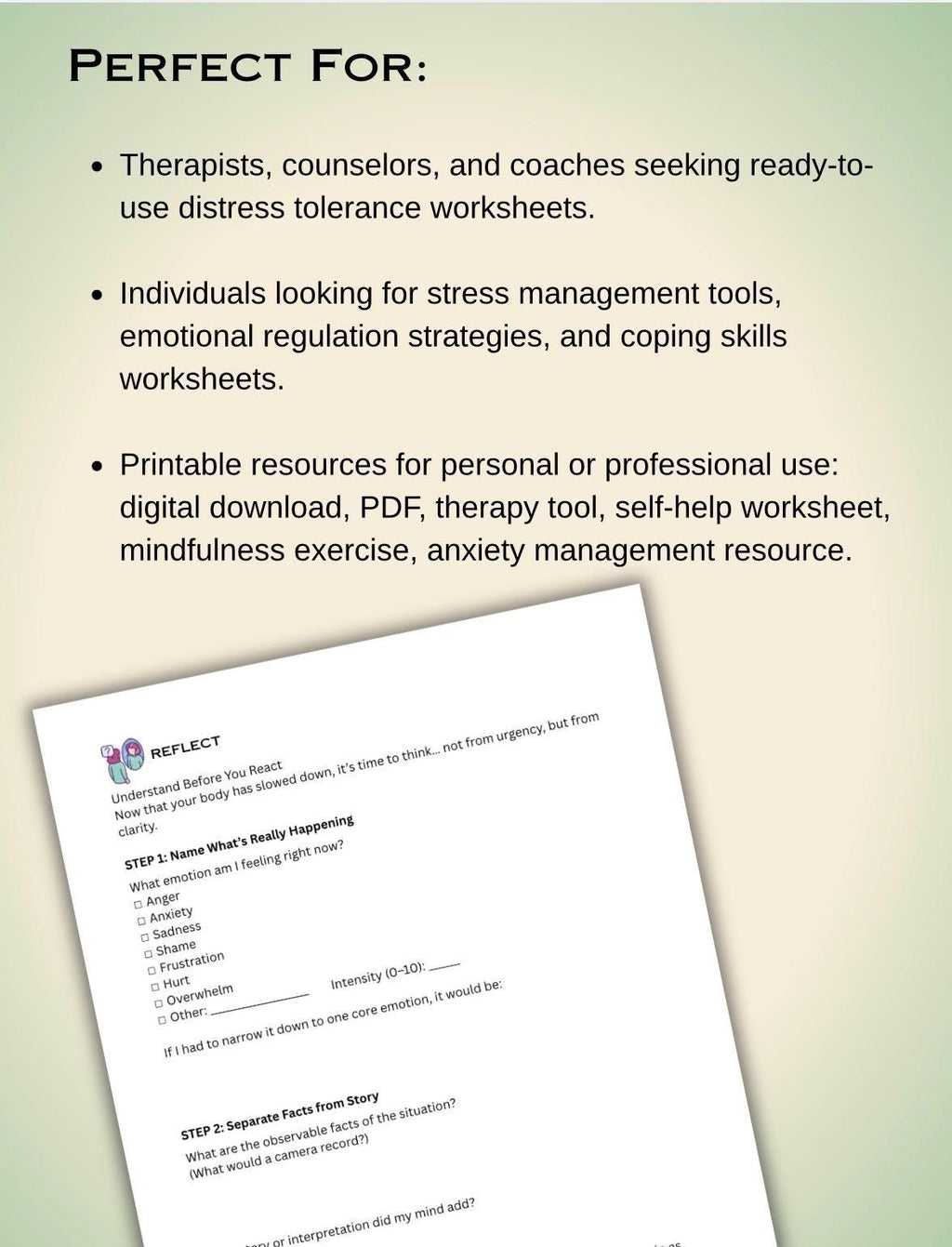 Stress Tolerance Skill Builder STR Distress Tolerance Worksheet Stop Take a Breath Reflect Respond CBT & DBT Digital Download Print