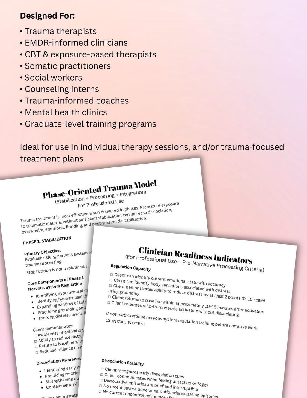 Trauma Narrative Worksheet Therapist Tool Stabilization & Dissociation Screening Trauma Processing Therapy Resource