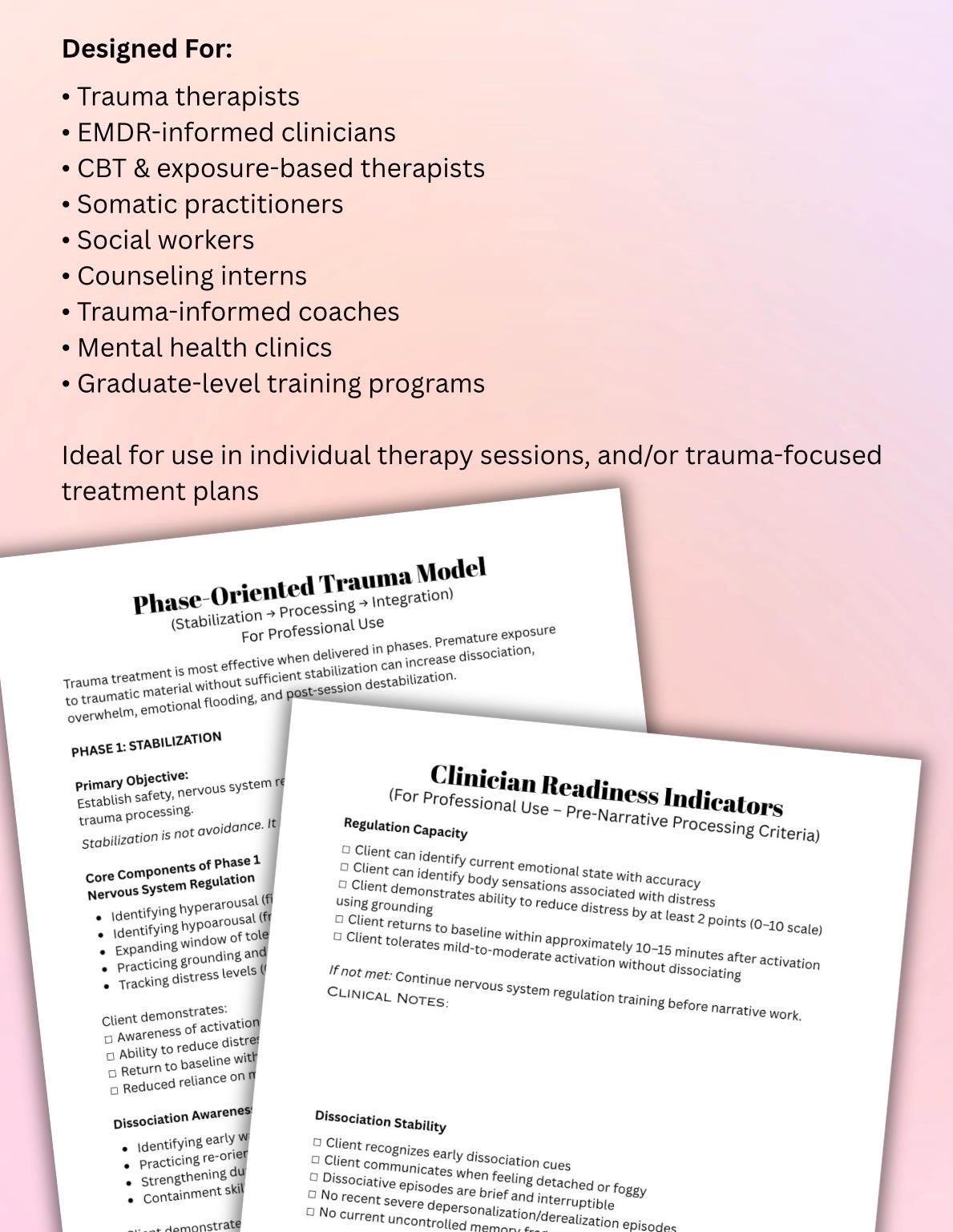 Trauma Narrative Worksheet Therapist Tool Stabilization & Dissociation Screening Trauma Processing Therapy Resource