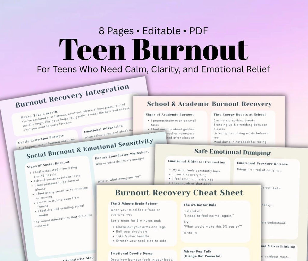 Teen Burnout Recovery Workbook  Nervous System Regulation, Anxiety Relief & Emotional Regulation Worksheets for Teens
