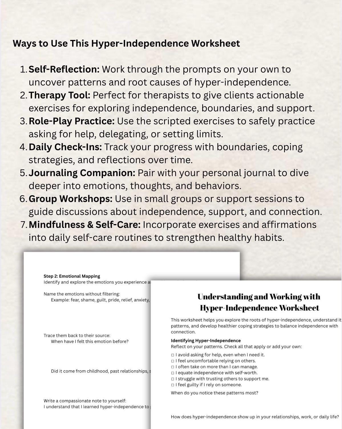 Hyper-Independence Worksheet Boundaries, Self-Reflection, Coping Skills & Role-Play Exercises Therapy Tool for Personal Growth