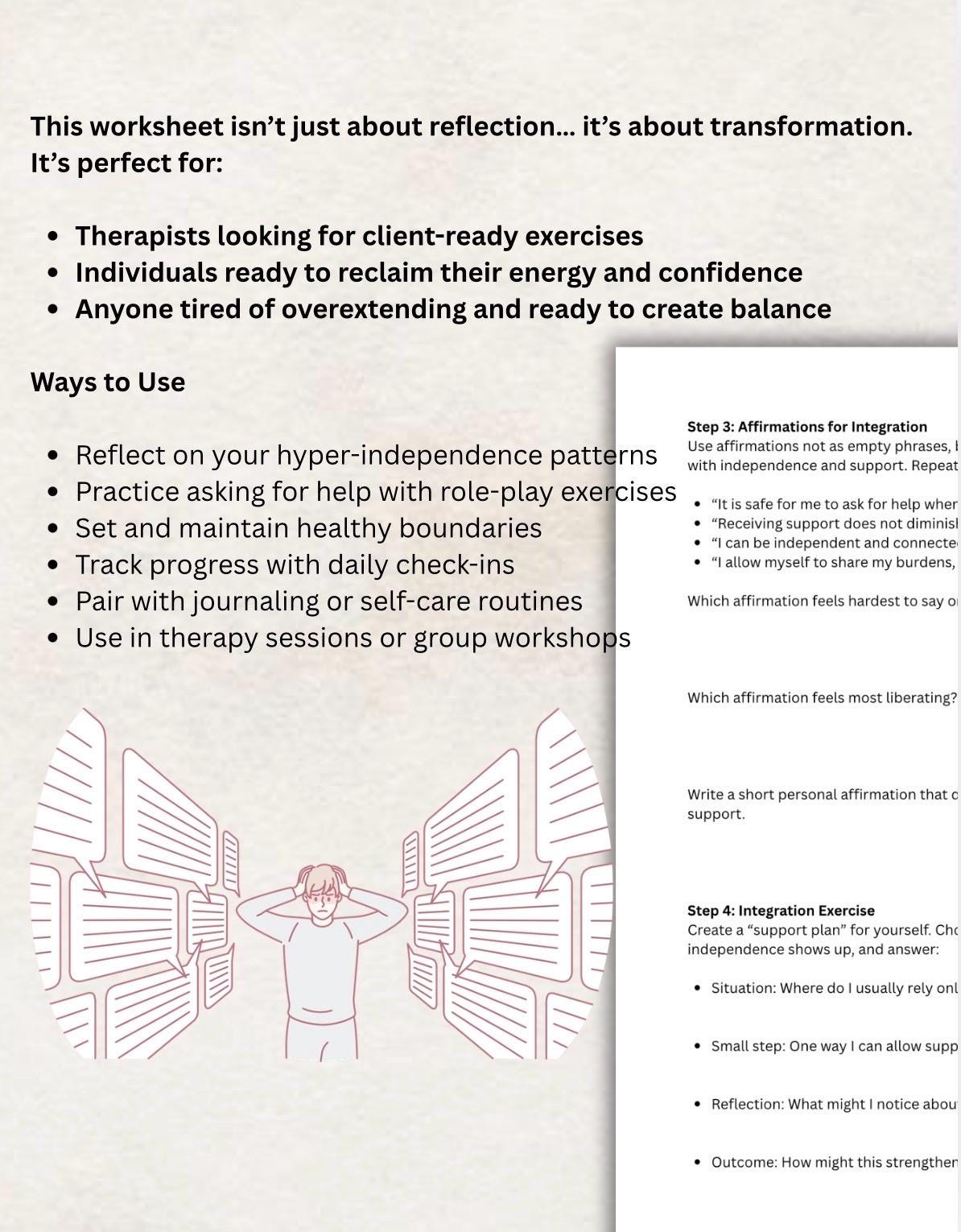 Hyper-Independence Worksheet Boundaries, Self-Reflection, Coping Skills & Role-Play Exercises Therapy Tool for Personal Growth