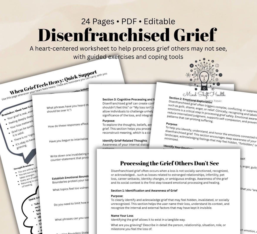 Disenfranchised Grief Worksheet Healing Exercises for Unseen Loss, Self Compassion Emotional Support Digital PDF