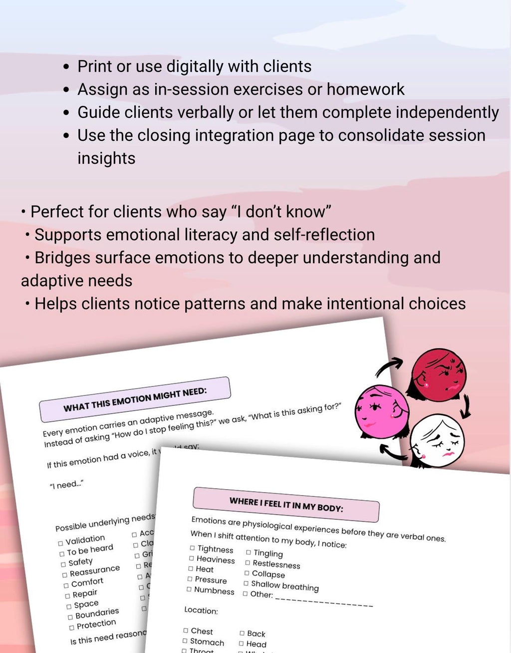 Emotional Vocabulary Emotions Literacy Toolkit, Therapy Worksheets, Emotional Awareness (PDF Digital Download)