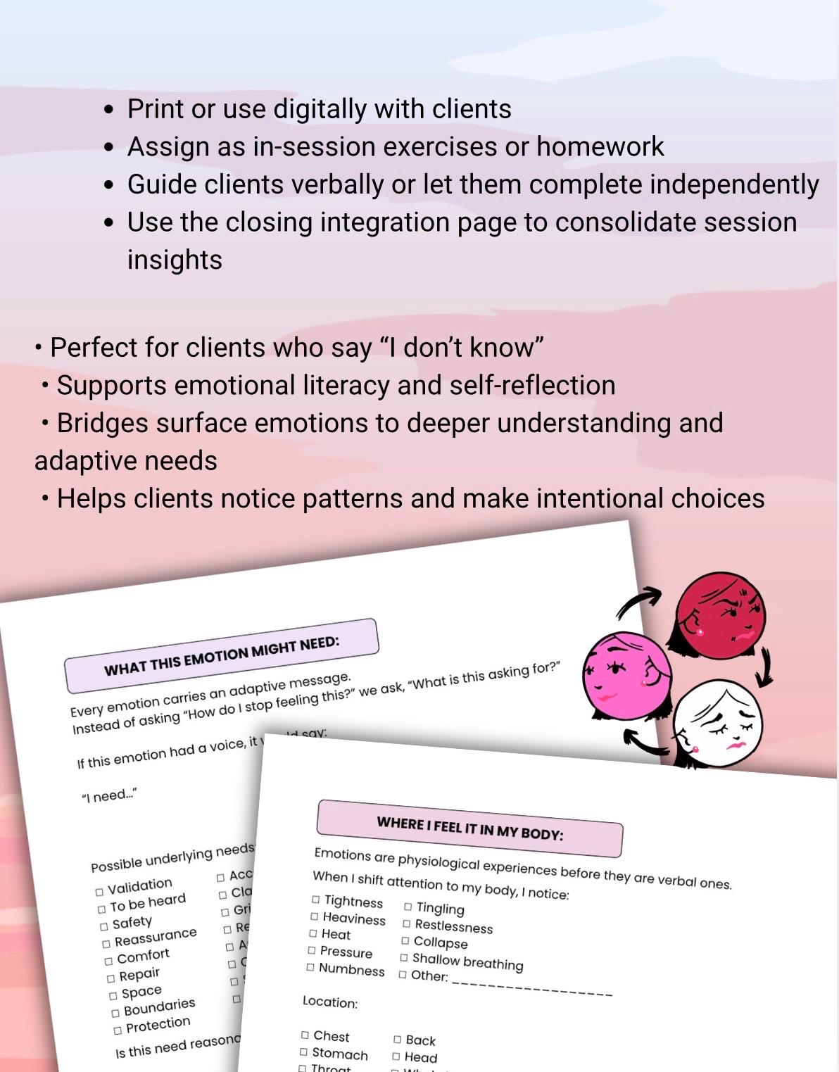 Emotional Vocabulary Emotions Literacy Toolkit, Therapy Worksheets, Emotional Awareness (PDF Digital Download)