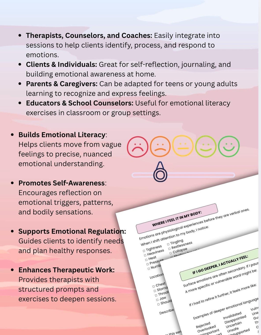 Emotional Vocabulary Emotions Literacy Toolkit, Therapy Worksheets, Emotional Awareness (PDF Digital Download)
