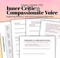 Inner Critic vs Compassionate Voice Worksheet Self-Esteem, Shame Healing, Self-Compassion Exercises, Therapy Printable