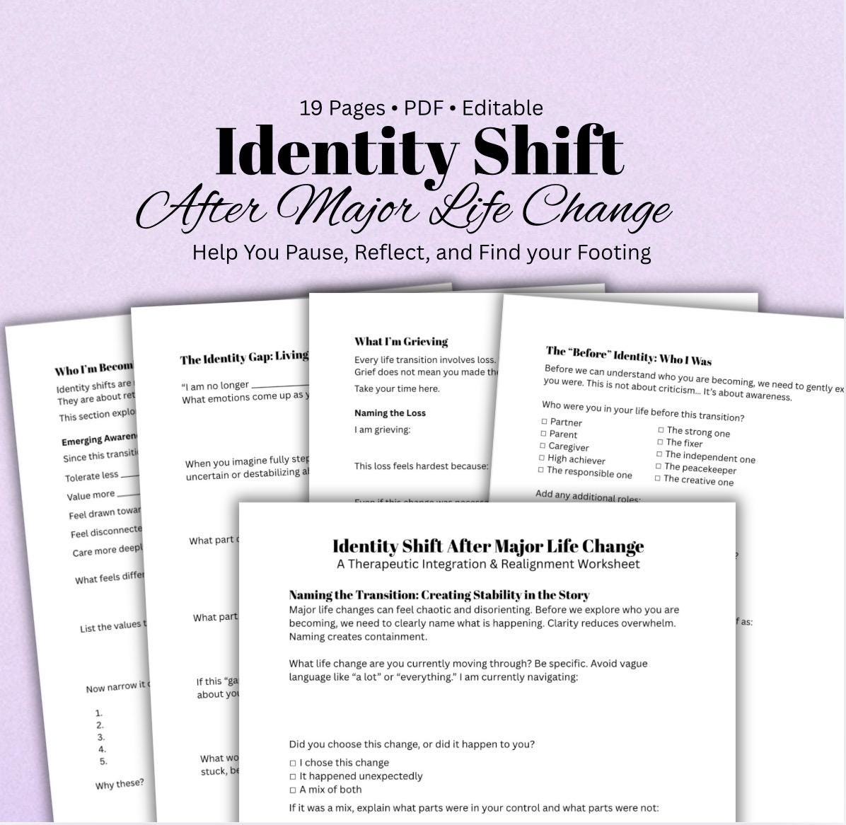 Identity Shift Workbook, Life Changes Journal, Self-Discovery (PDF Download)