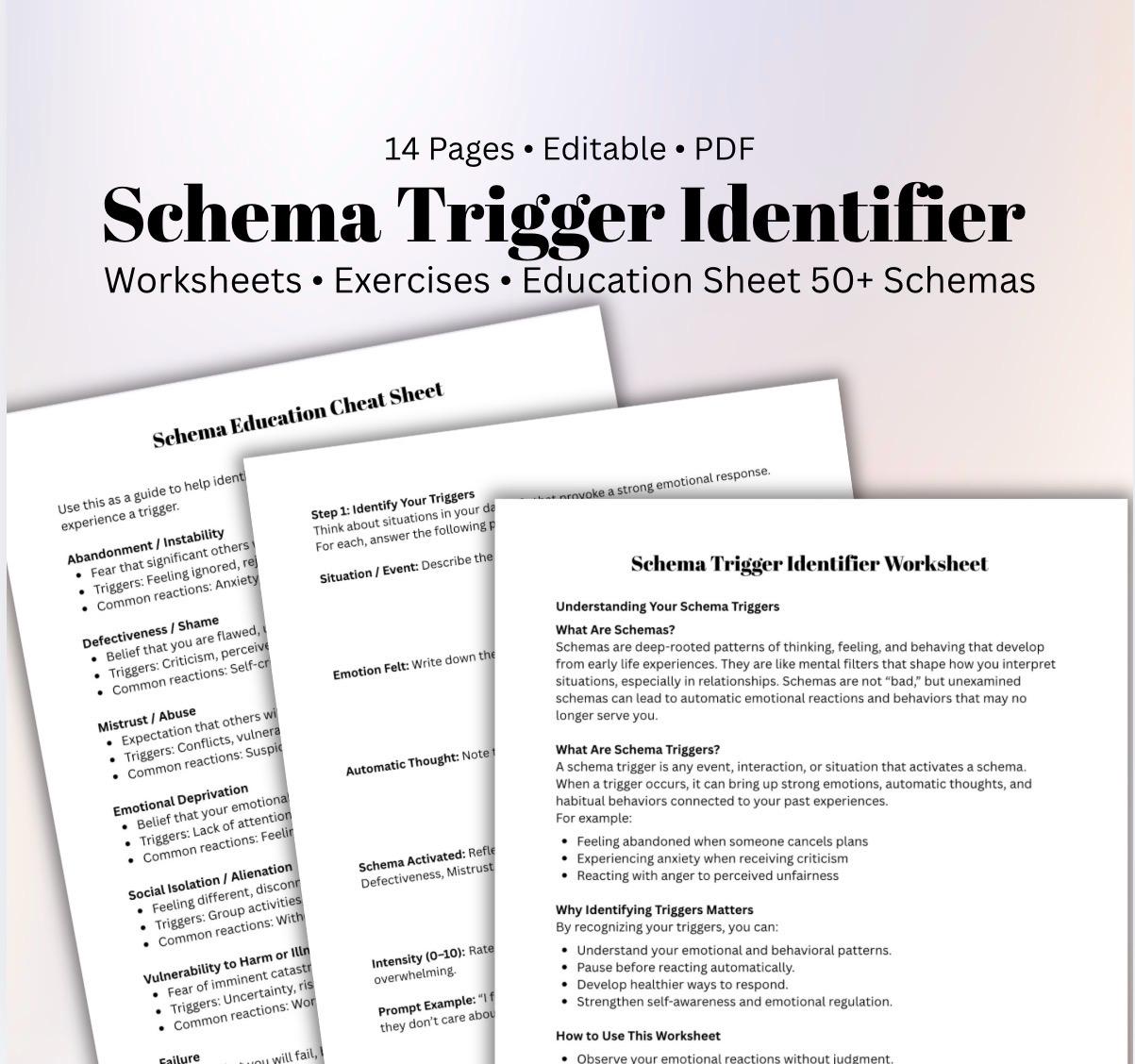 Schema Trigger Identifier Worksheet, Emotional Awareness Self-Help (Printable PDF)