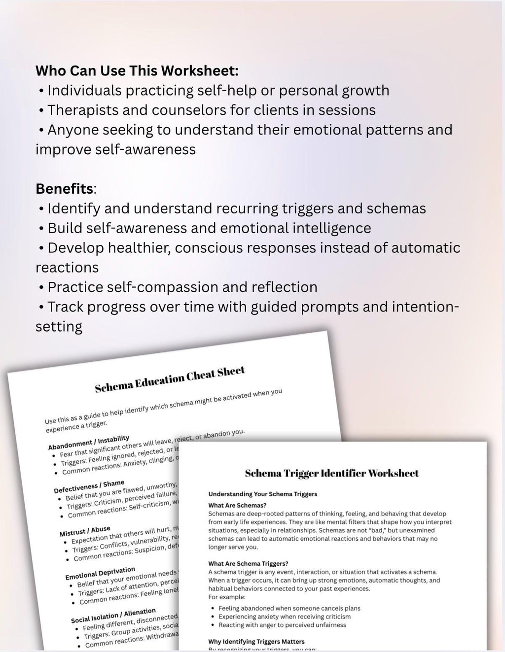 Schema Trigger Identifier Worksheet, Emotional Awareness Self-Help (Printable PDF)