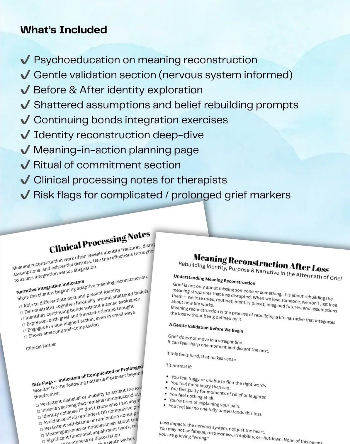 Meaning Reconstruction After Loss Workbook Grief Therapy Worksheet Narrative Therapy Tool Continuing Bonds Prolonged Grief Support