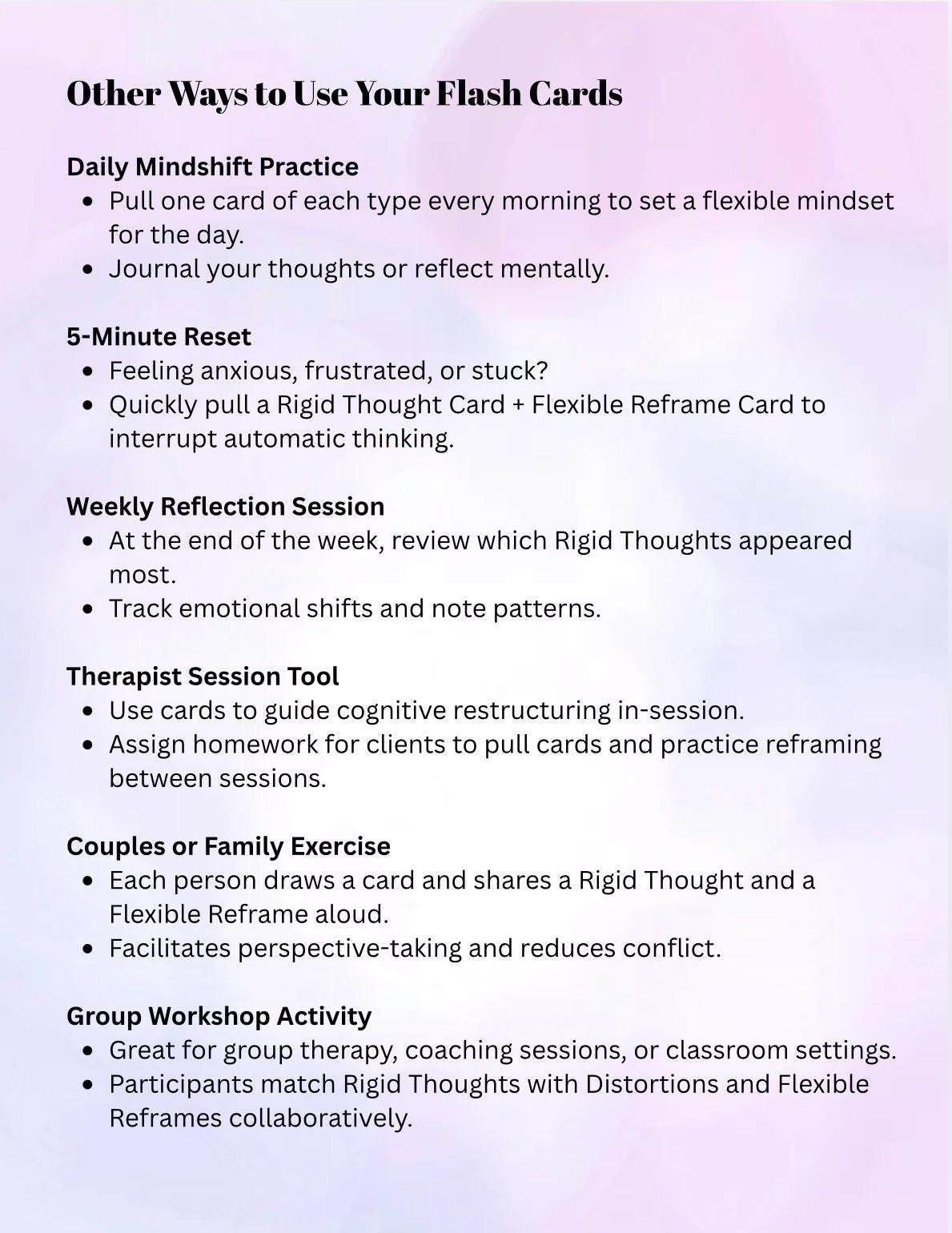 CBT Flash Cards – Cognitive Flexibility Deck for Self-Help Therapy Tool Emotional Resilience