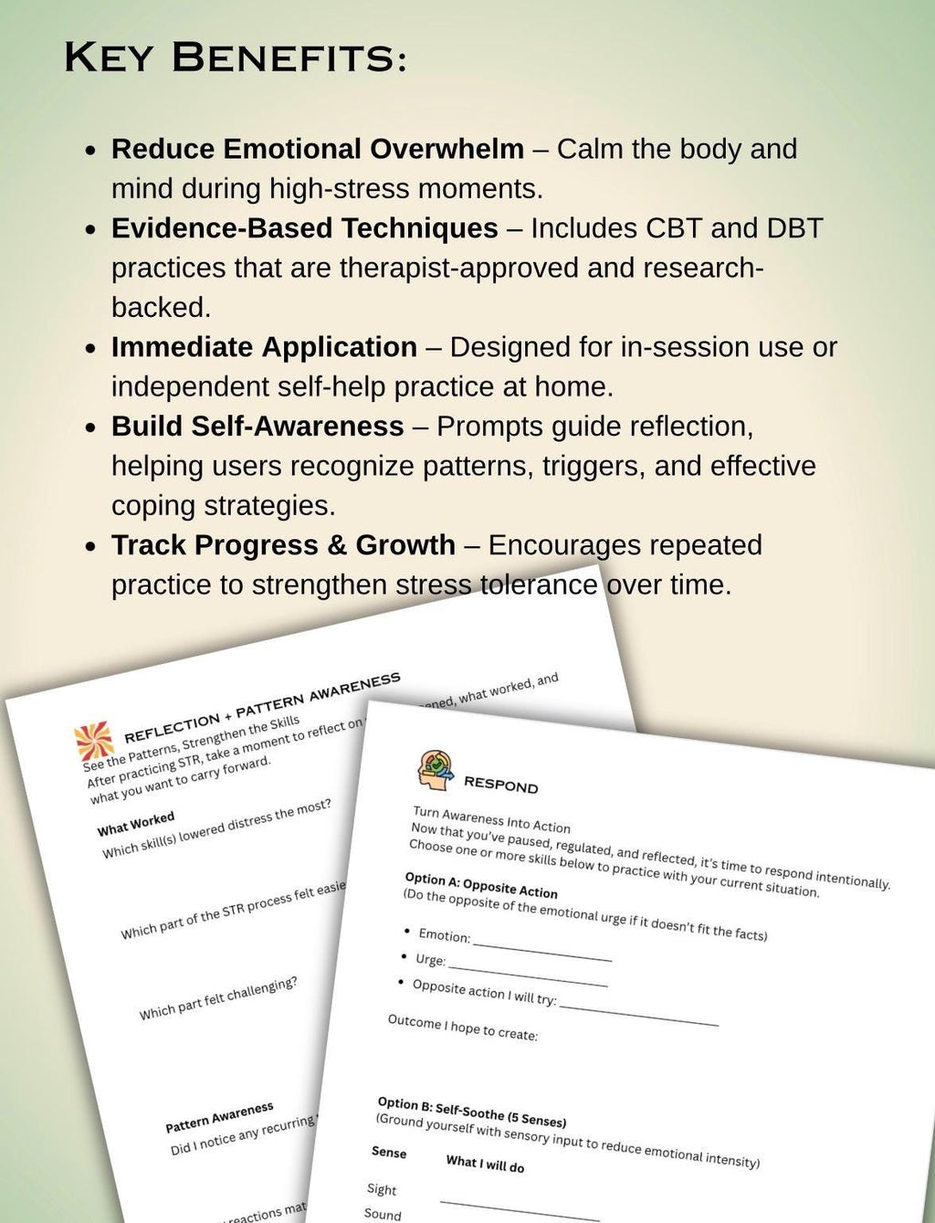 Stress Tolerance Skill Builder STR Distress Tolerance Worksheet Stop Take a Breath Reflect Respond CBT & DBT Digital Download Print