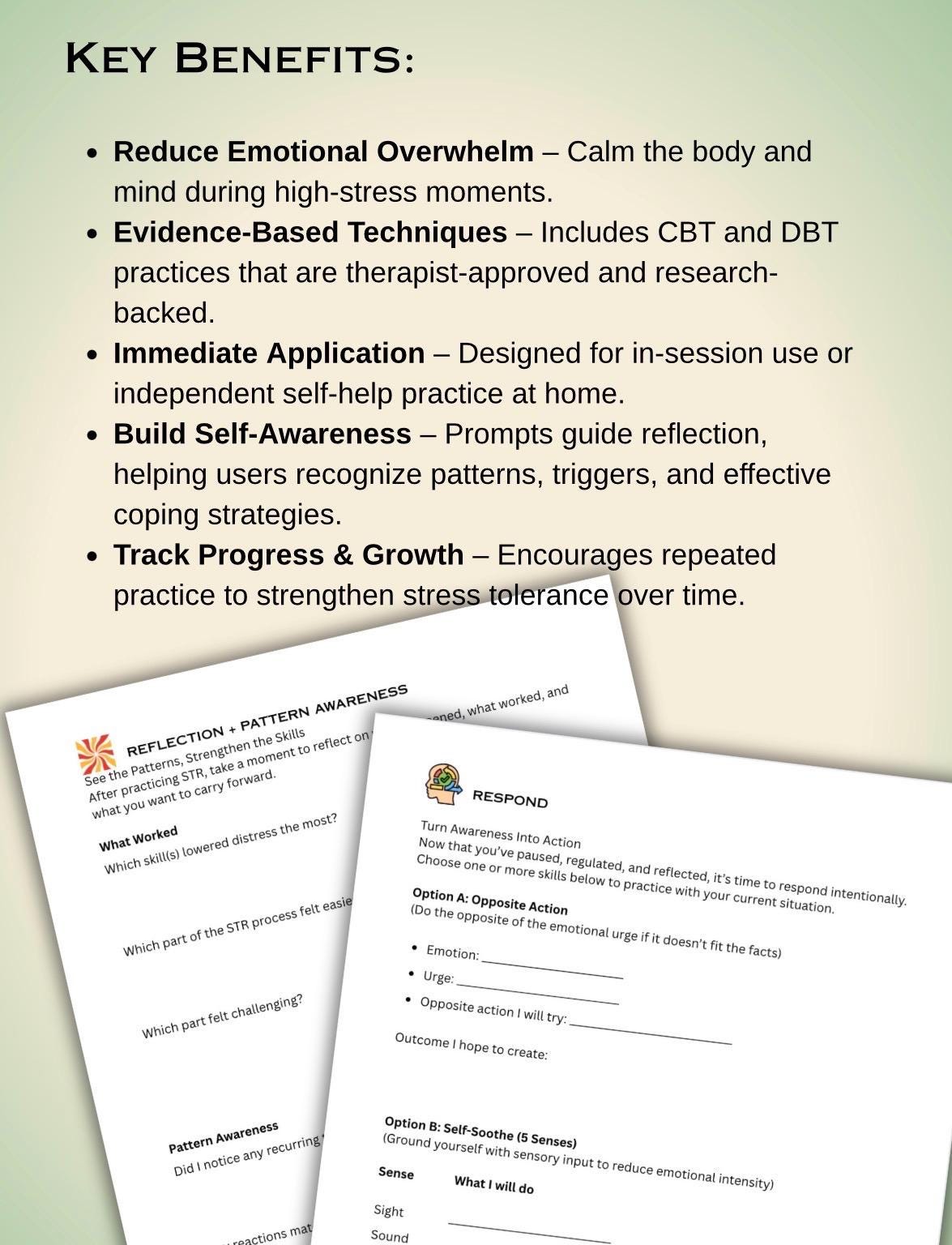 Stress Tolerance Skill Builder STR Distress Tolerance Worksheet Stop Take a Breath Reflect Respond CBT & DBT Digital Download Print