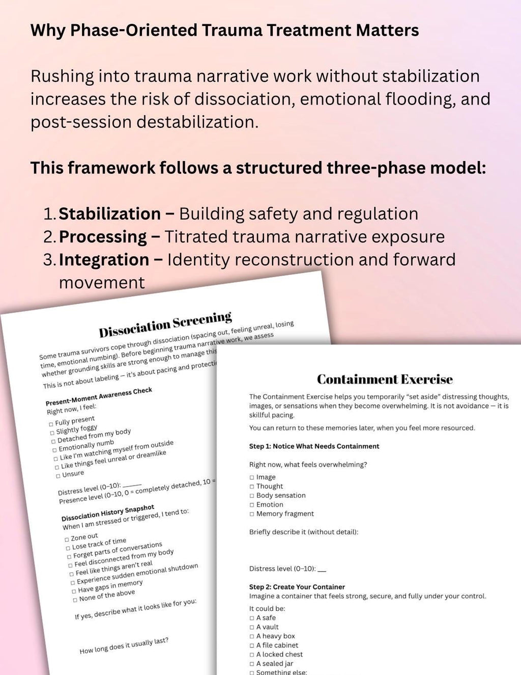 Trauma Narrative Worksheet Therapist Tool Stabilization & Dissociation Screening Trauma Processing Therapy Resource
