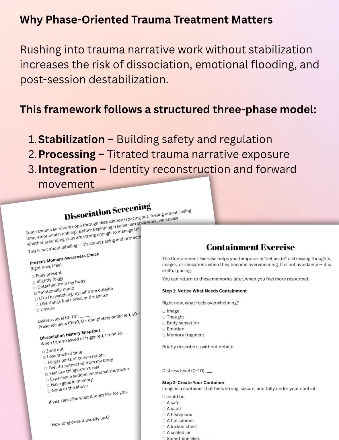 Trauma Narrative Worksheet Therapist Tool Stabilization & Dissociation Screening Trauma Processing Therapy Resource