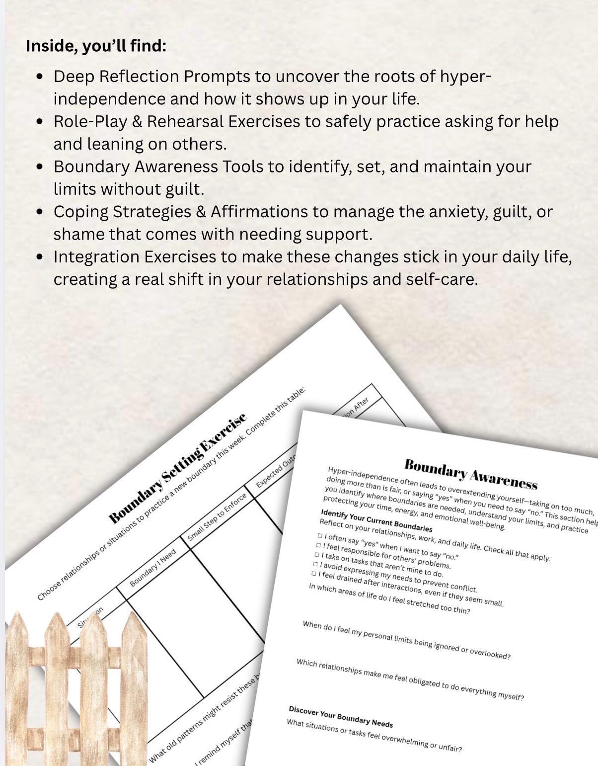 Hyper-Independence Worksheet Boundaries, Self-Reflection, Coping Skills & Role-Play Exercises Therapy Tool for Personal Growth