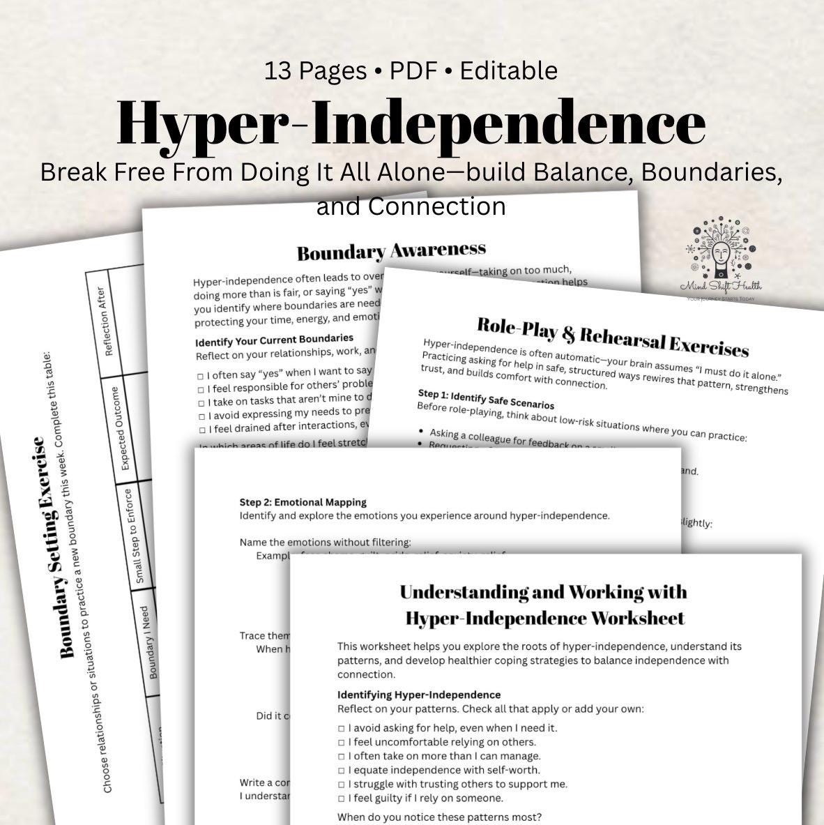 Hyper-Independence Worksheet Boundaries, Self-Reflection, Coping Skills & Role-Play Exercises Therapy Tool for Personal Growth